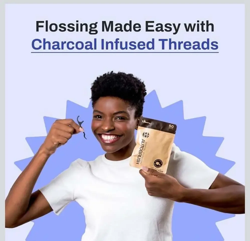Autobrush Dental Flossers Charcoal Infused Mint Flavored (50 Count)